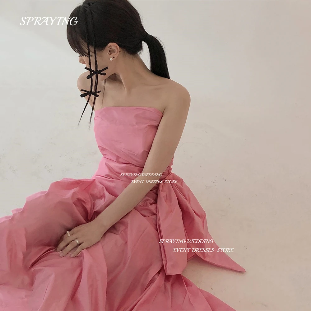 

SPRAYING Peach A Line Wedding Dress Korea Women Photoshoot Strapless Taffeta Bridal Gown Sleeveless Wedding Party Dresses 2024