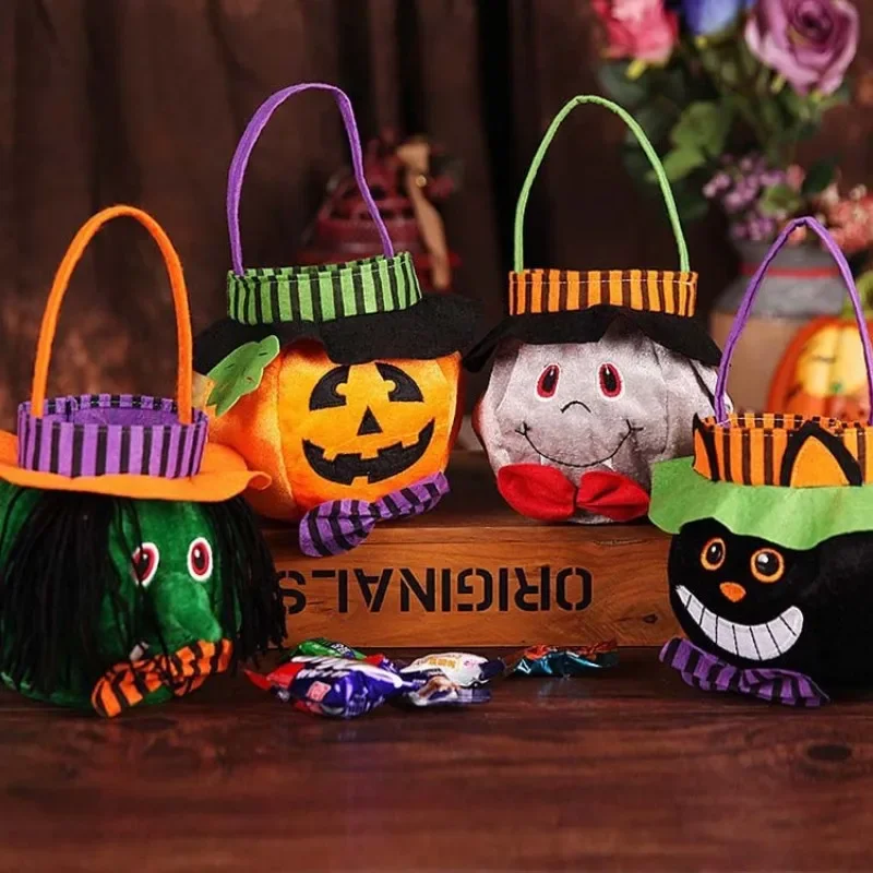 Halloween Portable Gift Bag Pumpkin Cartoon Trick or Treat Kids Candy Cookie Bags Snack Basket Halloween Party Decoration 2024