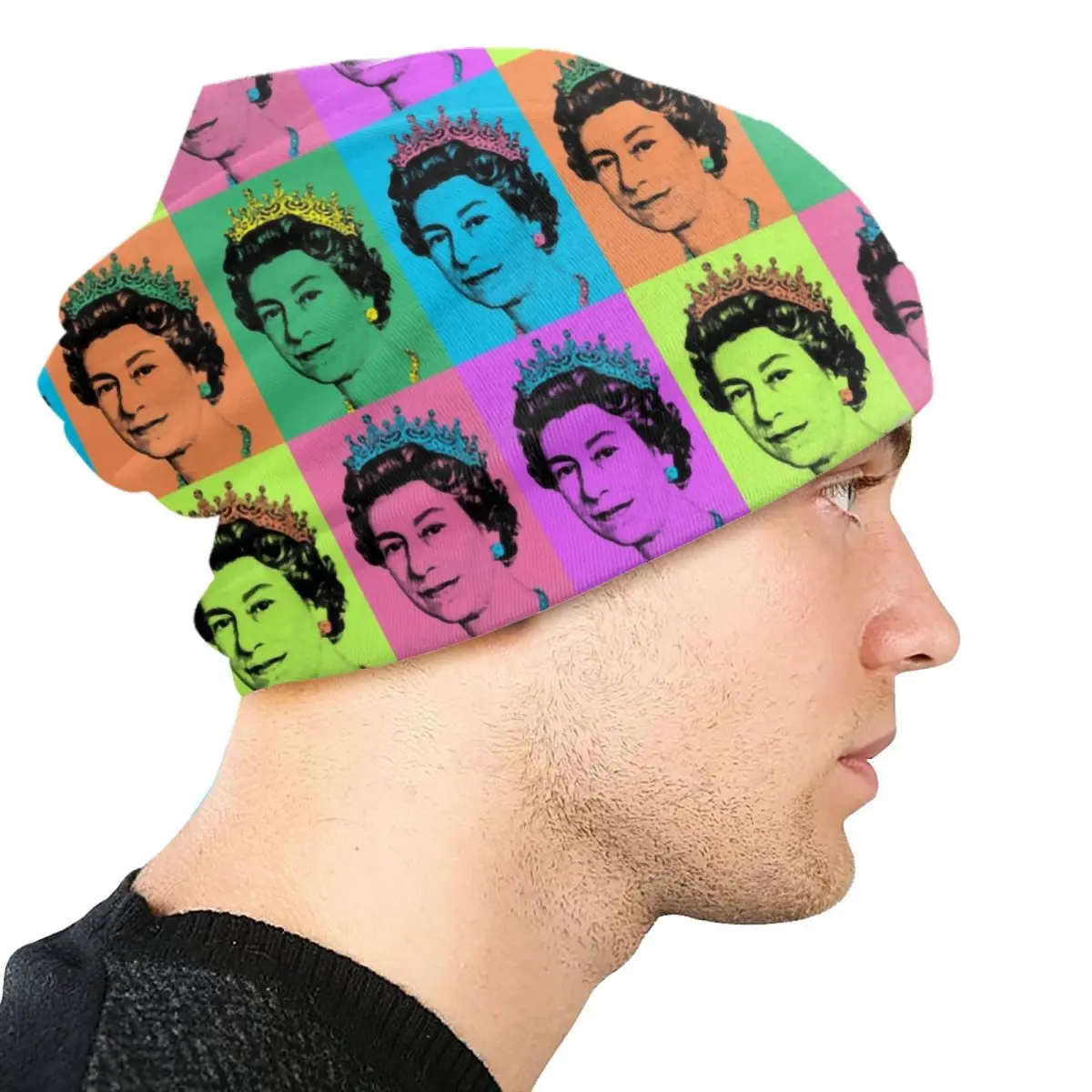 Queen Elizabeth II England Pop Art Skullies Beanies Caps Unisex Outdoor Winter Warm Knit Hat Royal United Kingdom Bonnet Hats