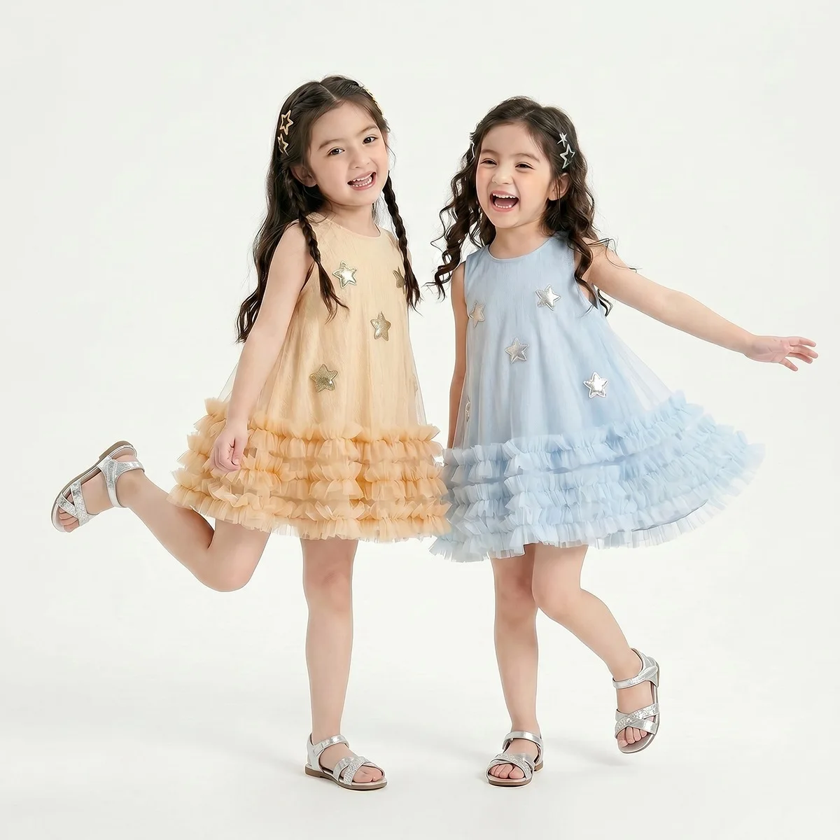 

Girls Fashion Cute Star Mesh Skirt Summer New Style Baby Girl Sleeveless Cake Skirt Year End Dress Dress