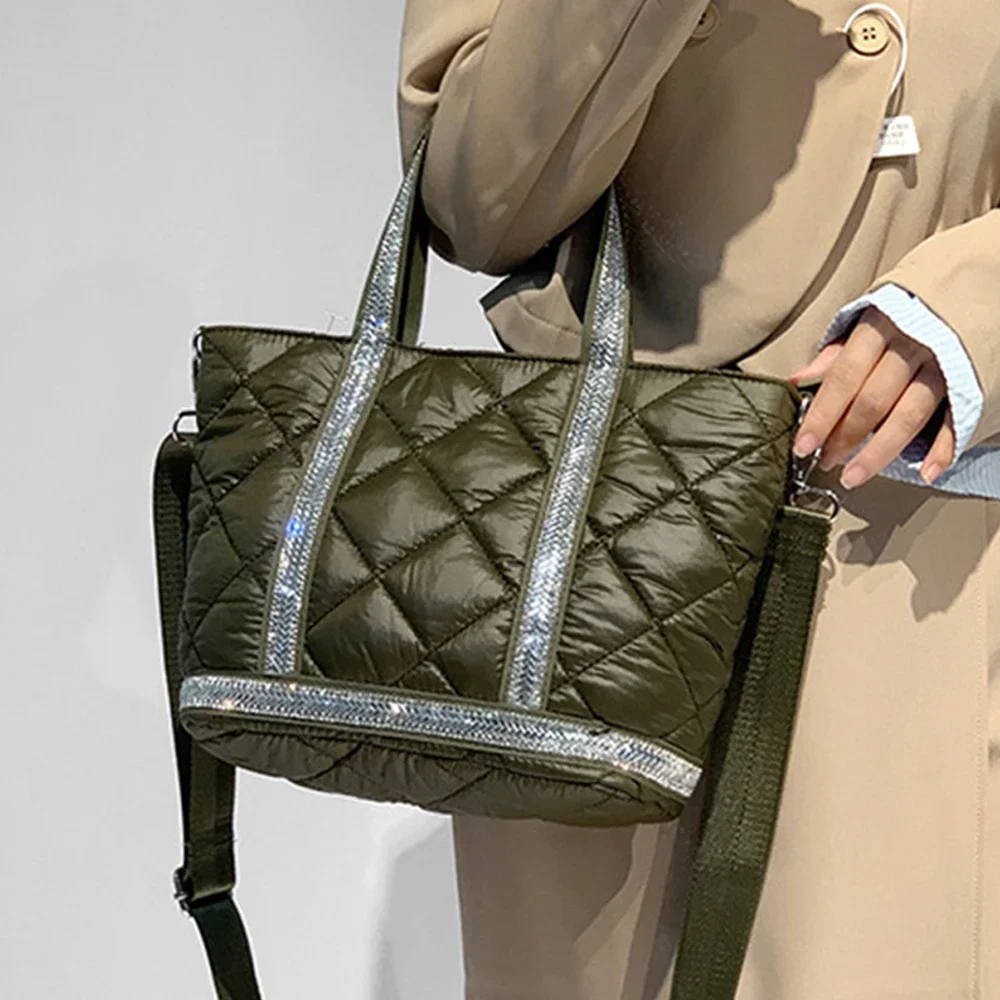 

Fashion Nylon Quilting Handbags Down Padded Shoulder Bag 2025 New Designer Lingge Diamond Tote Bags for Women Crossbody Bag Chic