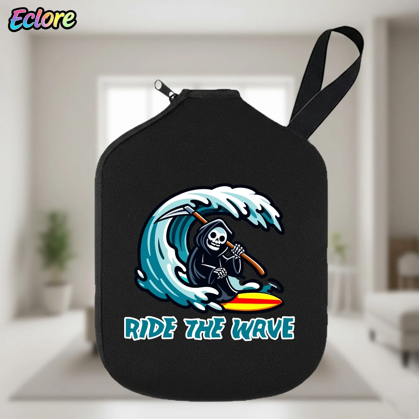 Fashionable cartoon surfing Reaper Pick racket cover, zipper closure design, outdoor sports event party equipment