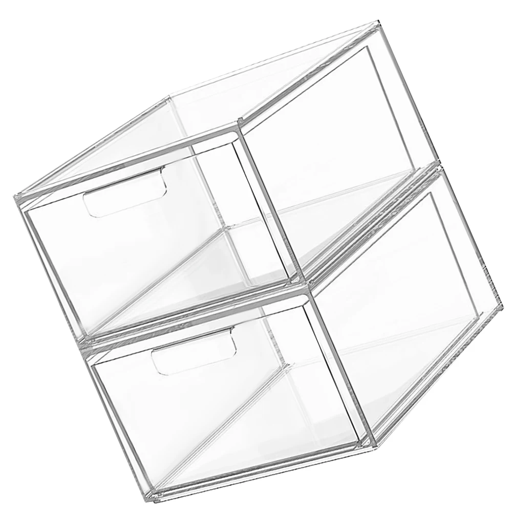 

2 Pcs Drawer Storage Box Clear Bins Cosmetics Desk Organizers for Drawers Makeup Small Bathroom Cases Plastic with Desktop