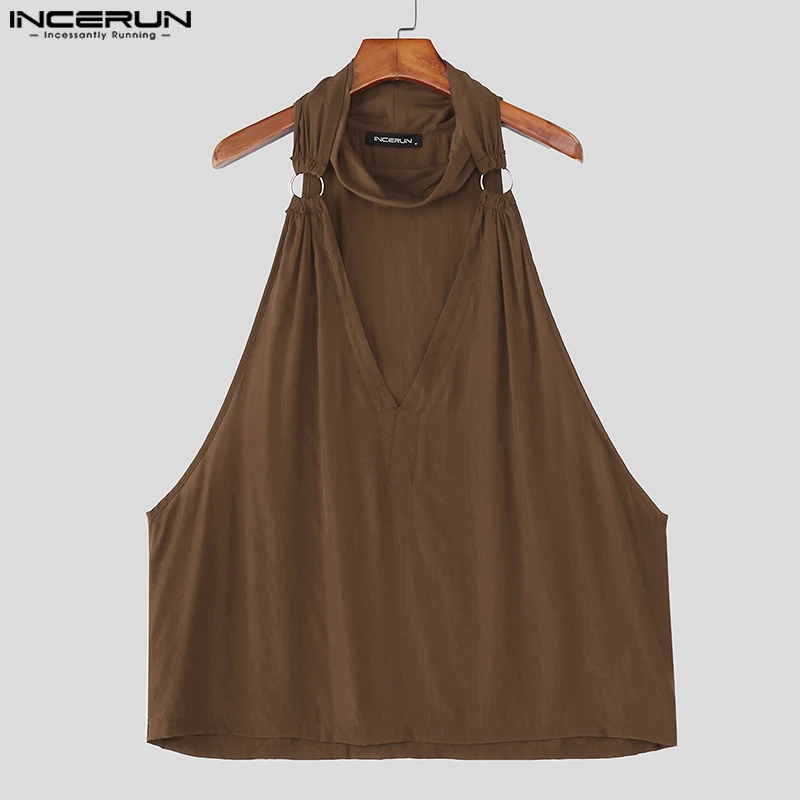 

INCERUN Men Tank Tops Solid Color Sleeveless Hollow Out Irregular Tops Streetwear Summer 2025 Sexy Fashion Men Clothing Vests