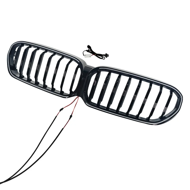 LED Light Up Single Slat Gloss Black Front Kidney Grille For BMW 5 Series G30 2021-2023 Exterior Upgrade Grill