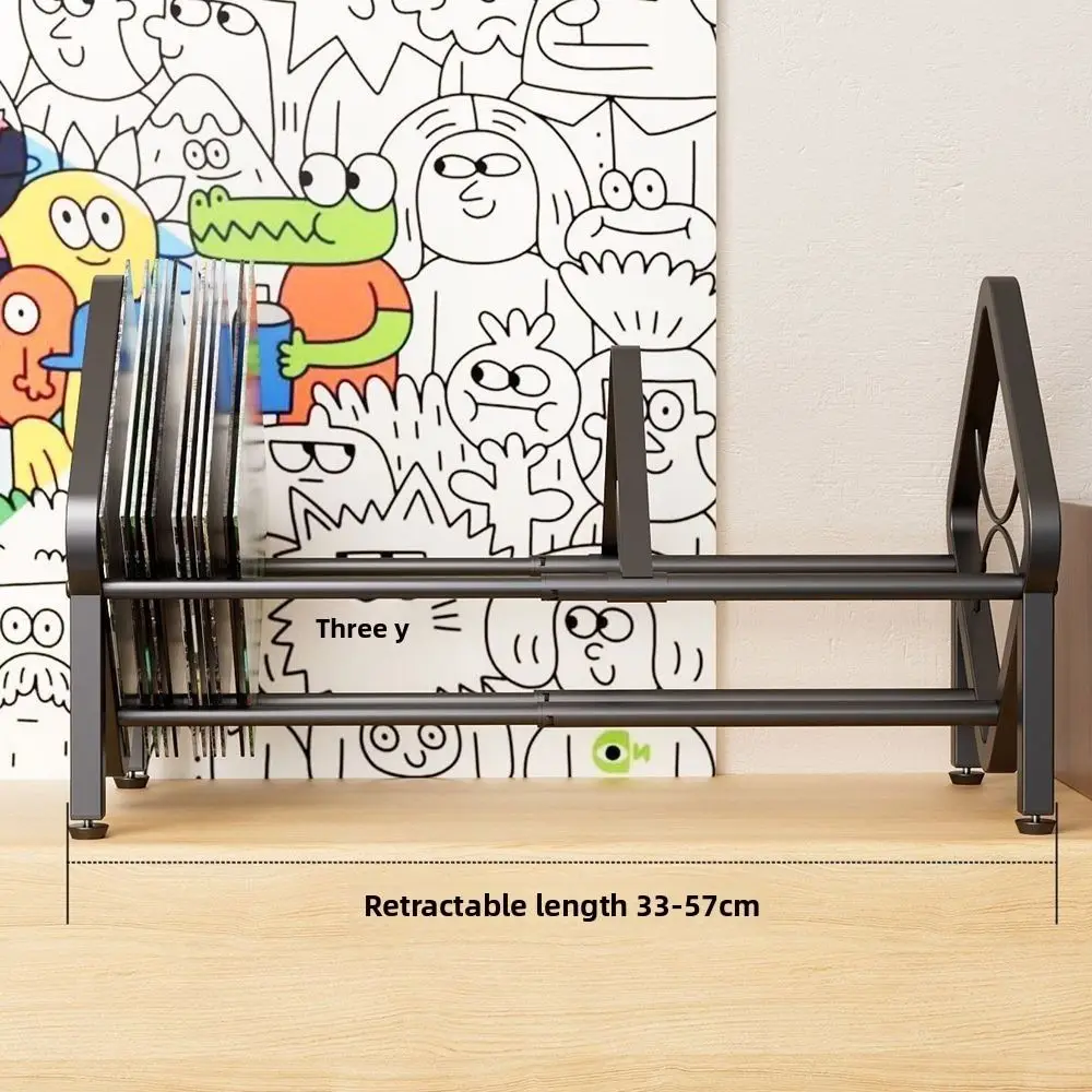 

Carbon Steel Vinyl Record Holder Black Adjustable Vinyl Record Storage Rack Large Capacity Anti-slip Single Tier Record Holder