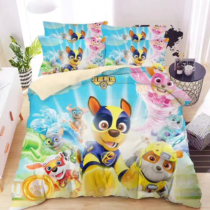 Hot Cartoon Paw Patrol Bedding Set for Kids Boys Double Duvet Cover Comforter Sets Chase Skye Marshall Puppy Bedspreads Sheet Ba