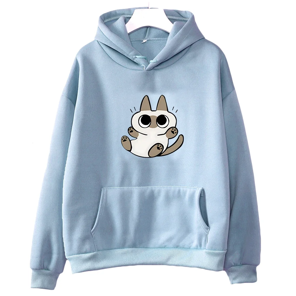 Siamese Cat Azuki Is The Center of The World Nobeko Oversized Hoodie WOMEN Kawaii/Cute Long Sleeve Sweatshirt Harajuku Cartoon