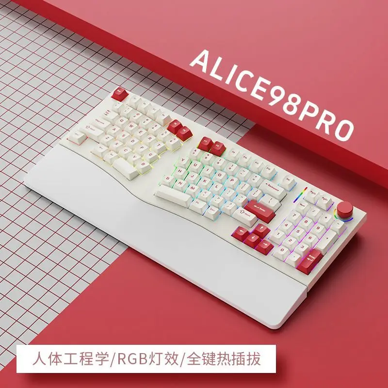 Imagem -06 - Teclado Mecánico de Modos Alice Rgb Teclados Inalámbricos Ergonomía Teclado de Juego Personalizado Alice98 Pro Intercambiable en Caliente Alice98pro