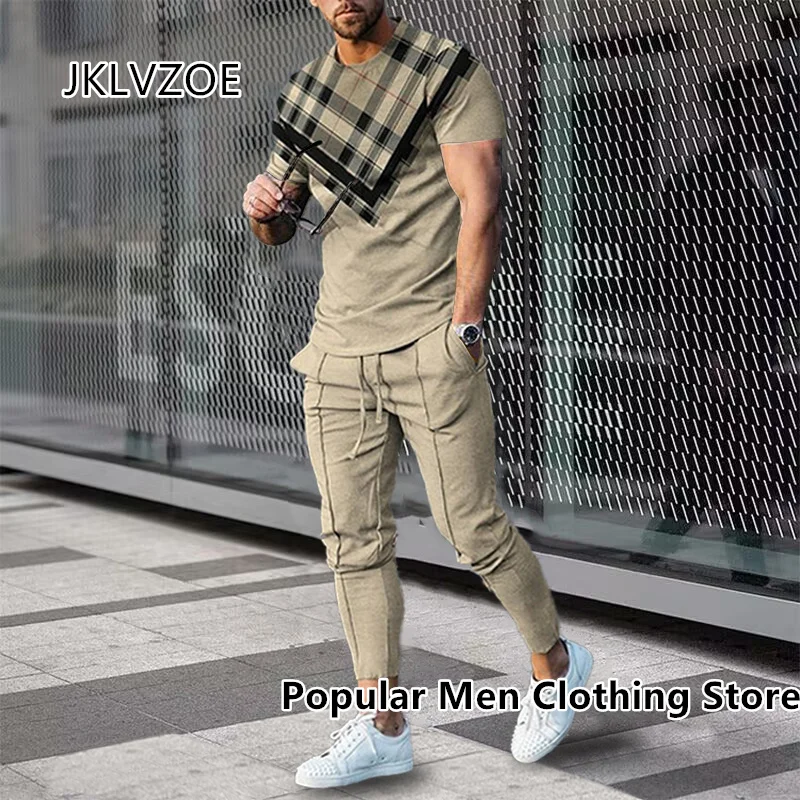 2023 Men's Clothing Tracksuit Set 2 Piece Outfits Sports Short Sleeves T-shirt+Long Pants Suit 3d Print Summer Casual Men Sets