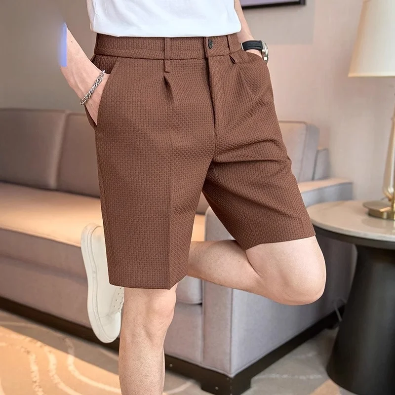 

Rn Men's Slim Fit Straight Leg ort Pants Summer New Thin Sle Casual Versatile Five-Quarter Busin Casual Polyester F...