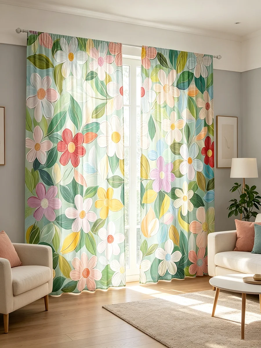 2PCS Digital Printed Curtains, Colorful Oil Painting Flower Pattern, Artistic Matisse Style for Living Room Bedroom Home Decor