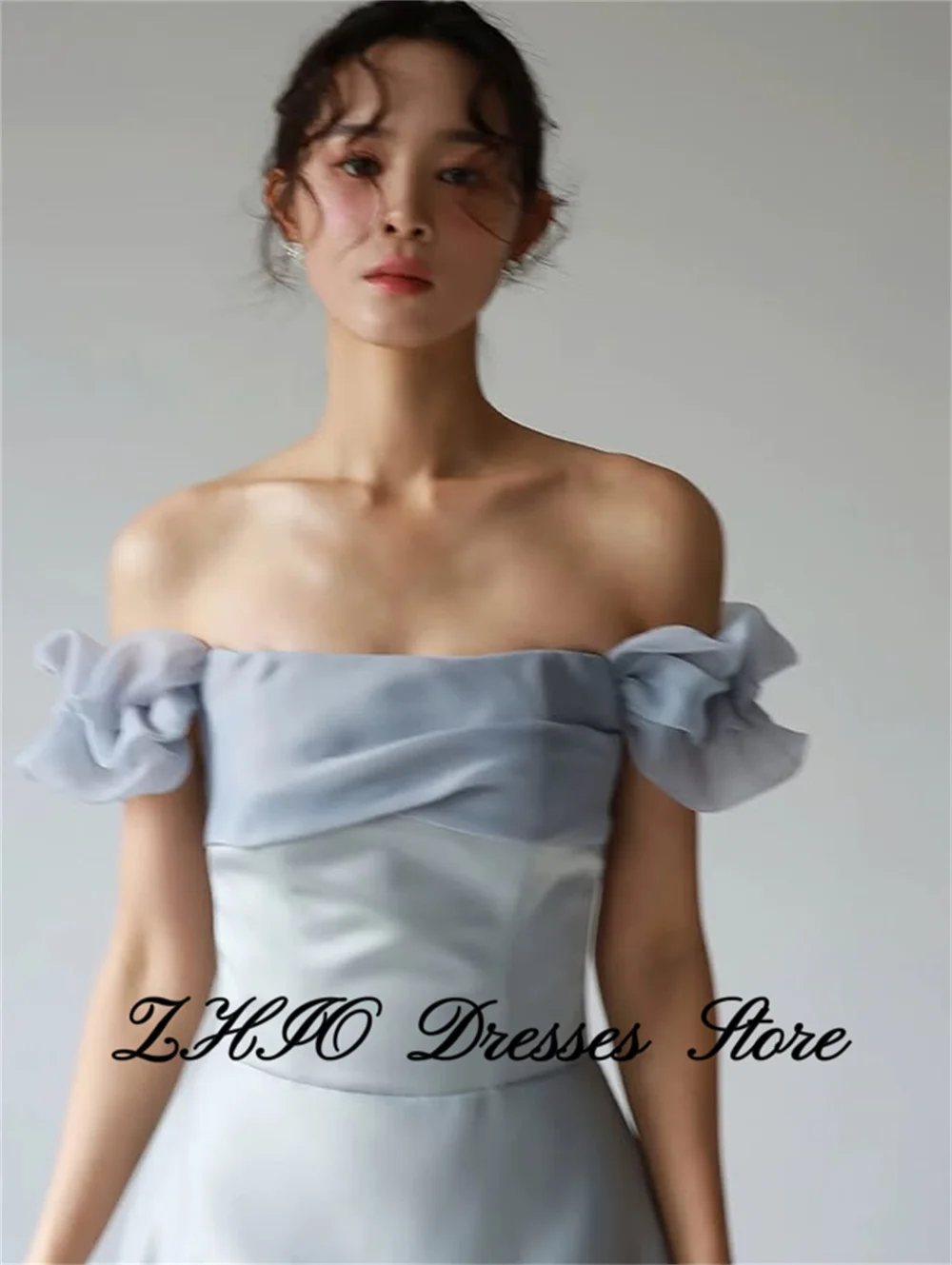 ZHIO Schulterfreies koreanisches Hochzeitsfotografie-Hochzeitskleid aus weichem Satin, knöchellanges Abendkleid, individuell gestaltet