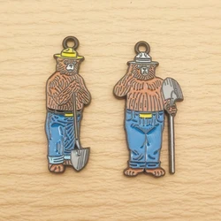 10pcs Smokey Bear Charm Diy Jewelry Making Accessories Earring Keychain Bracelet Pendant Craft Alloy Metal Black Plated