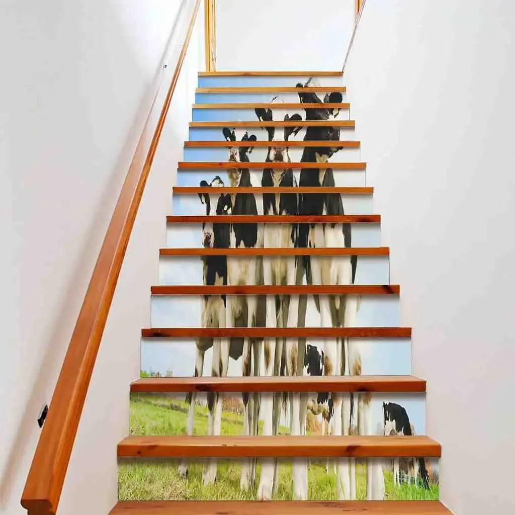 

Наклейки на лестницу с изображением коровы, забавные фермы, белые, черные коровьи травы, наклейки на лестницу, съемный фермерский дом, бычьи лестницы, фрески, домашний декор
