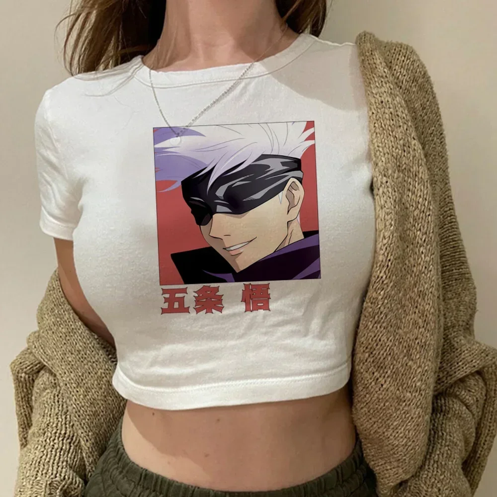 90s الجرافيك جوجو المحاصيل الأعلى فتاة الجمالية مانغا اقتصاص الملابس الصيف الأكمام Harajuku الشارع الشهير بلايز تيز الملابس الجمالية