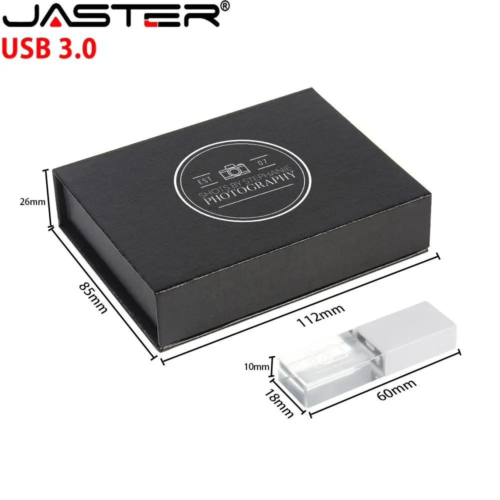 High Speed Free Custom Logo Crystal Pen Drive Black Box Real Capacity USB3.0 Flash Drives Wedding Custom Memory Stick 64G U Disk