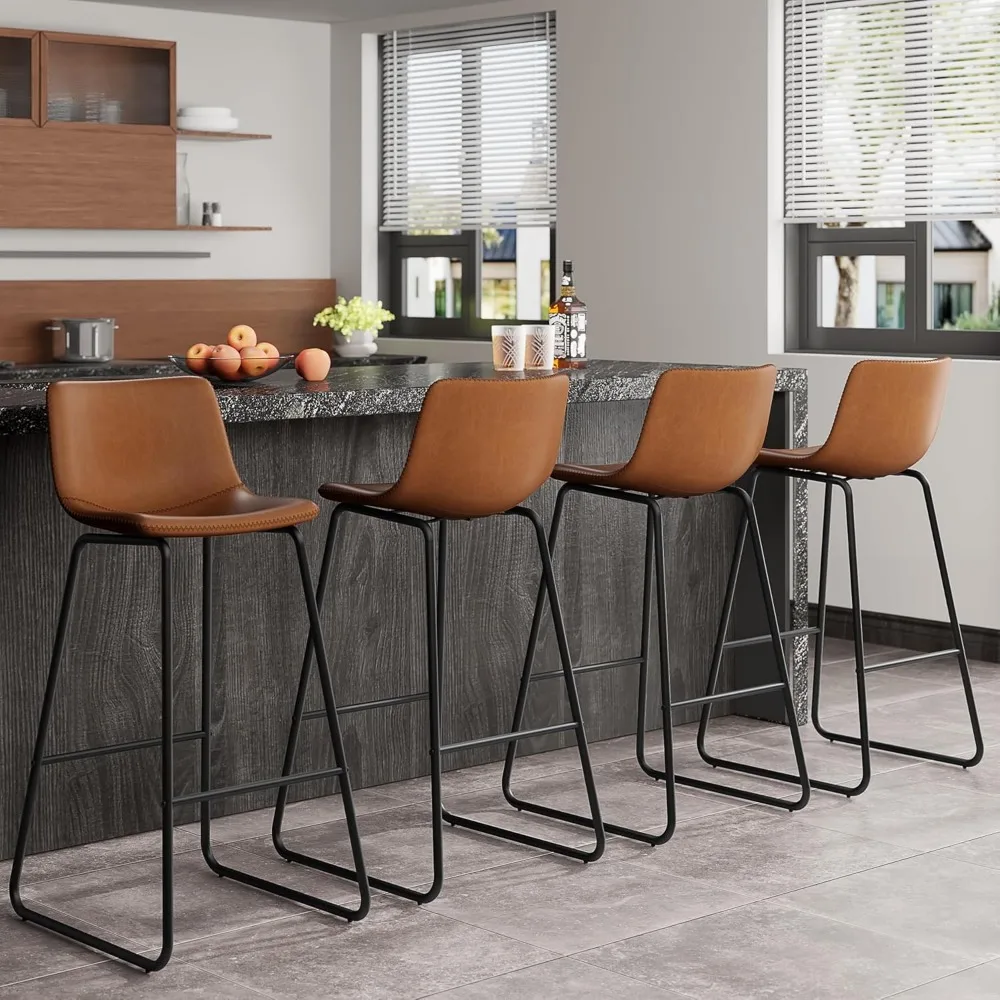 

Bar Stools Set of 4, Faux Leather Counter Height Stools, 30" Modern Bar Stools with Metal Legs and Footrest, Urban Armless Count