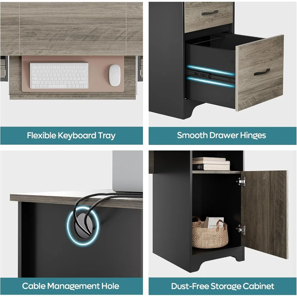 Executive Desk with 2 Drawers, Storage Cabinet, File Drawer, Keyboard Tray & 2 Pedestals for Home Office & Studio,Computer Desk