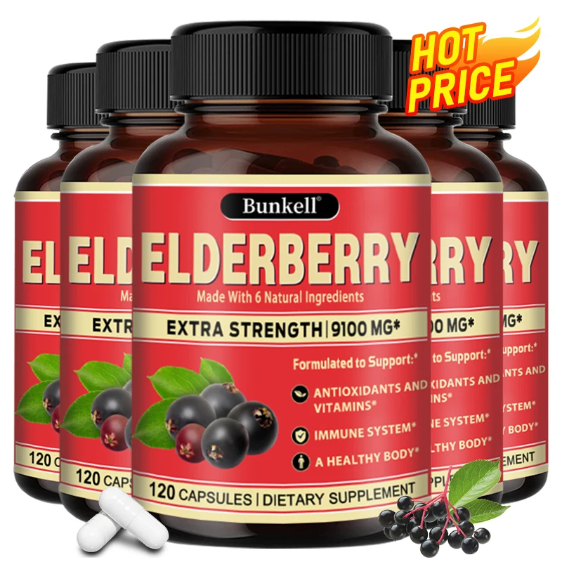 

Elderberry 9100mg - 6 Natural Ingredients, Extra Strength Antioxidant and Vitamin C Supplement, Immunity, Skin Unisex