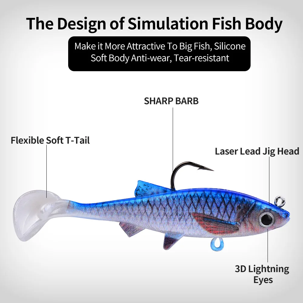 لينة الصيد إغراء الرصاص رئيس T-الذيل البلاستيك واقعية ل باس رأس الأفعى المياه المالحة المياه العذبة معالجة اصطناعية #6