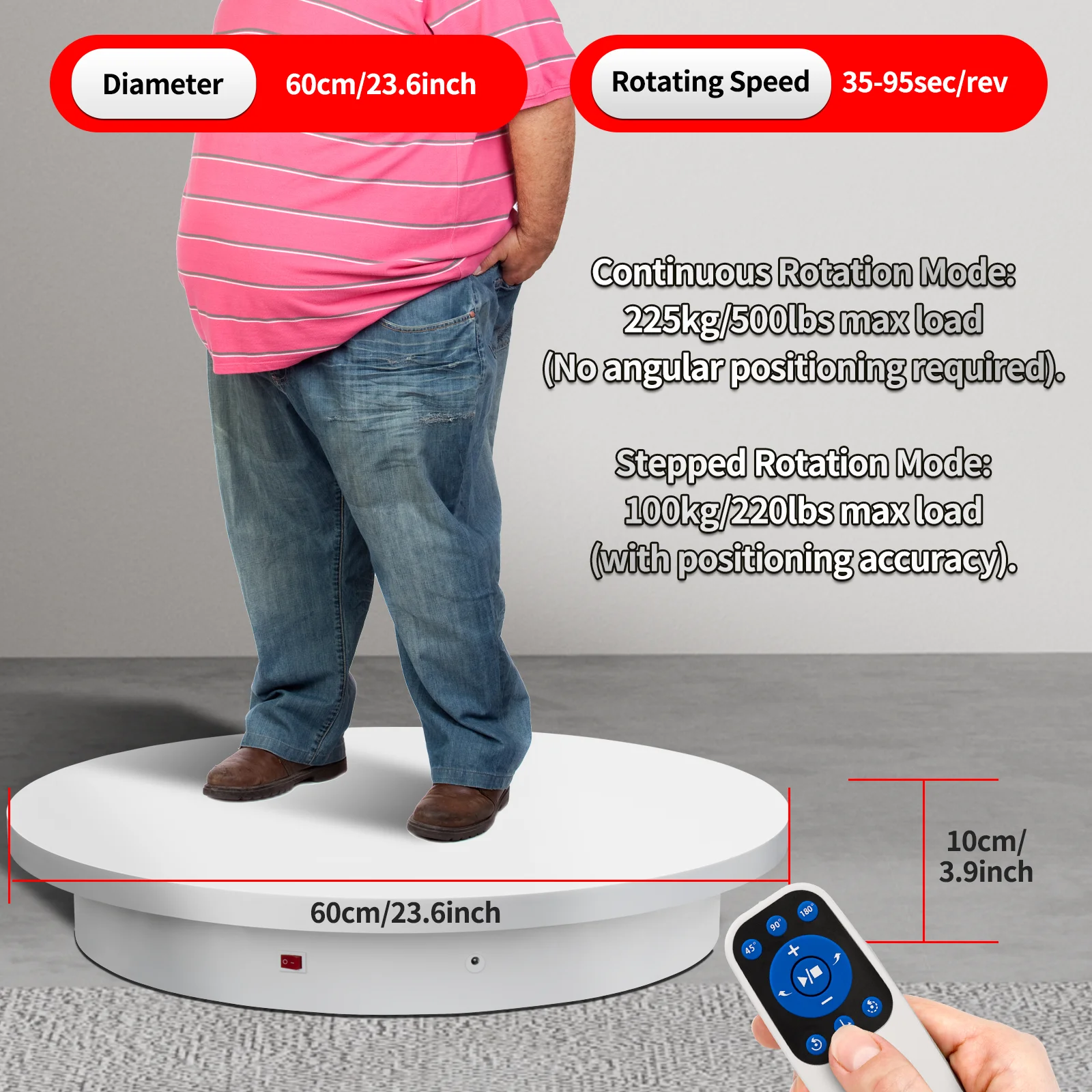 ComXim NT600RL100J 60cm Electric Turntable with Remote Control for Live Streaming Product Display 3D Scanning Video
