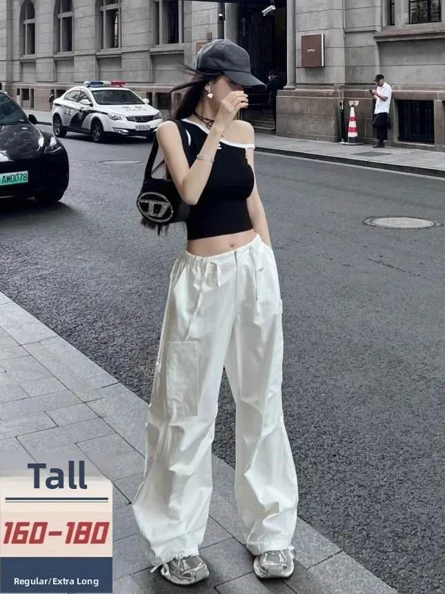 

Женские летние повседневные брюки с высокой талией, прямого кроя, тонкие, в американском уличном стиле, удлиненная версия для высоких женщин