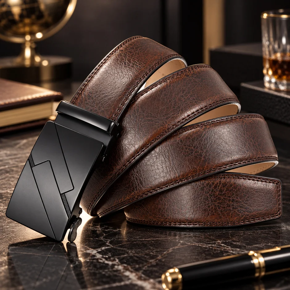 2026 Luxury Genuine Leather Belt For Men Designer Black Red Brown Waist Belt Automatic Ratchet Ceinture Homme Cummerbunds B1229