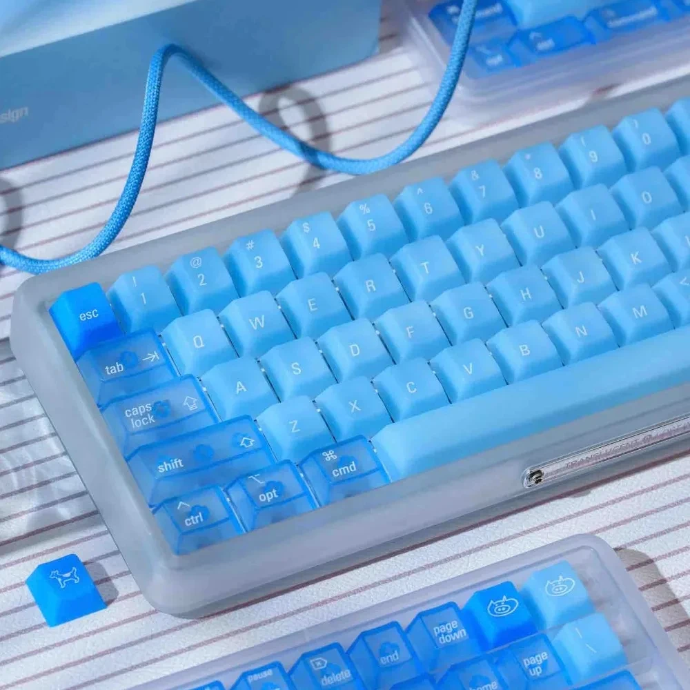 LeleLab Ocean Blue Keycaps Set Cherry Profile PC Material 151 Keys MX Compatible for Mechanical Keyboard Custom Minimalist