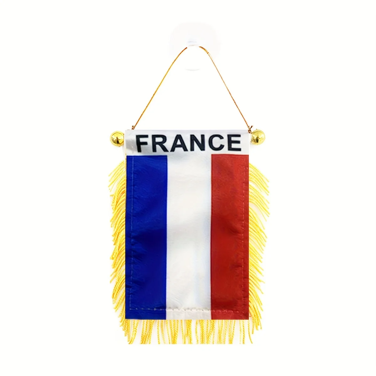 

Mini France 8x12cm Double-Sided Window Hanging Flag - Fringed Banner for Car Rearview Mirror & Window Decor with Suction Cup