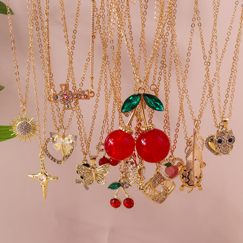 Aihua Gold Farbe Y2K Kristall Tier Herz Halskette Kpop Schlüsselbein Kette Halsketten für Frauen Mädchen Neue Trend Party Schmuck Geschenke – Detail 4