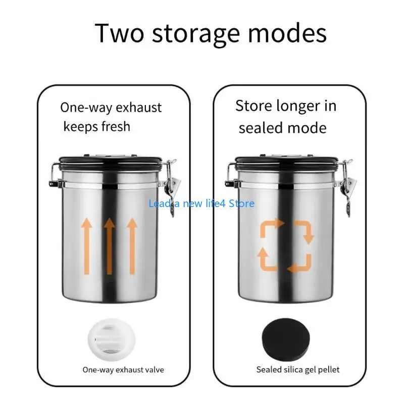 Y55E Coffee Canister Airtights Stainless Steel Container for Coffee Bean 1800ml Teas & Coffee Storage Jar with co2 Valves
