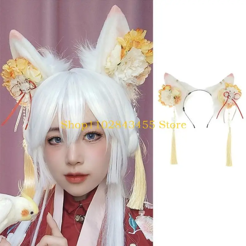 49MC Copricapo con orecchie lupo peloso. Accessorio per capelli in peluche con orecchie volpe