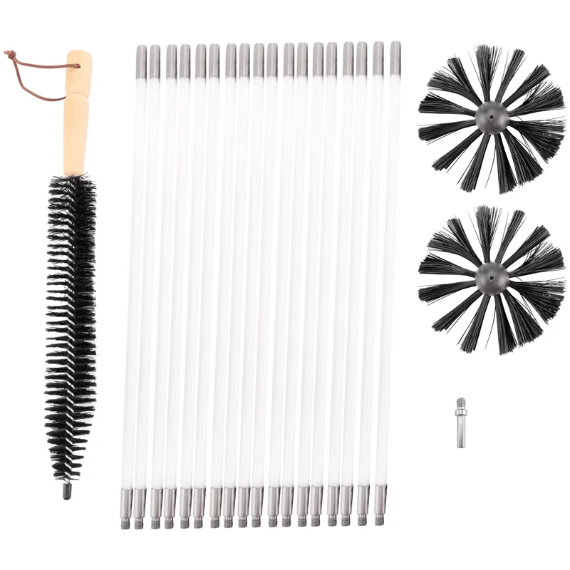 【HOT】22 PCS Chimney Cleaning Brush,Duct Vent Cleaning Set With 18 Nylon Rods,For Fireplace/Dryer Vent /Sewage Pipe/Fume Hood