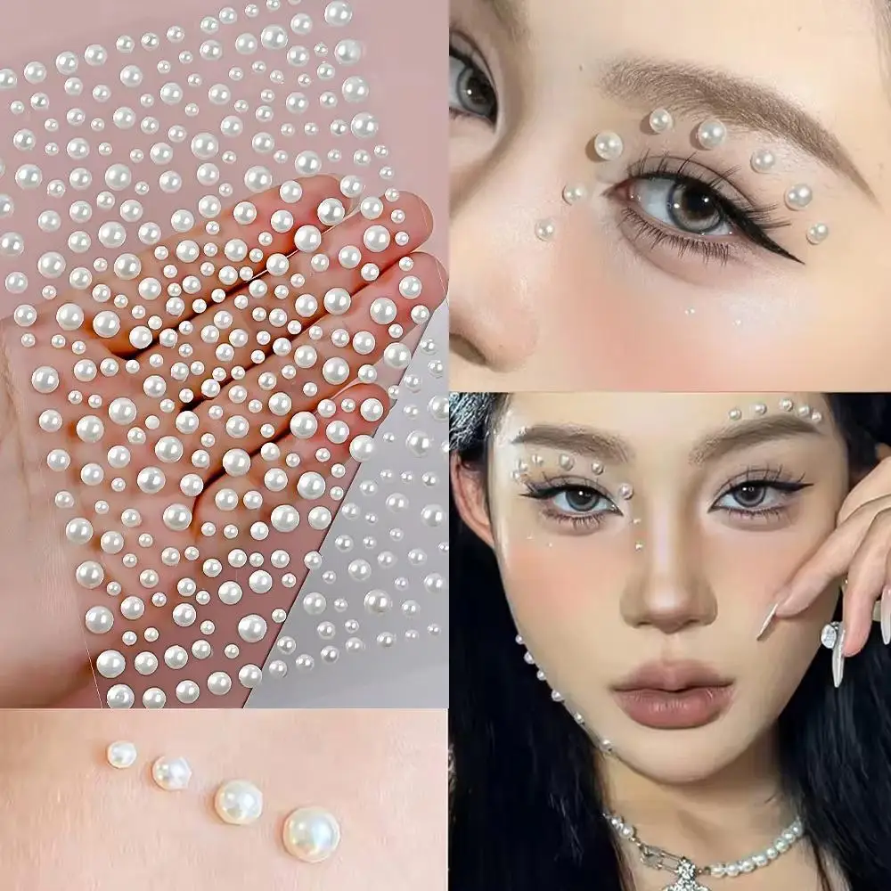 1 Sheet 3D Pearl Rhinestone Face Sticker Makeup Sticker Artificial Pearl Patch Self Adhesive Face Jewels Tattoo Stickers