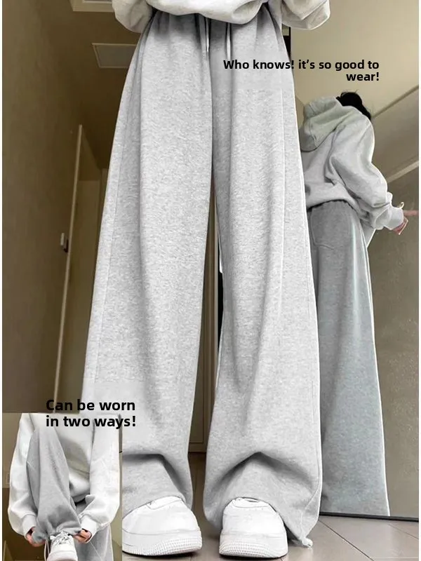 

Женские спортивные брюки больших размеров с высокой талией, широкими штанинами, свободного кроя, повседневные, осенняя новинка для полных девушек