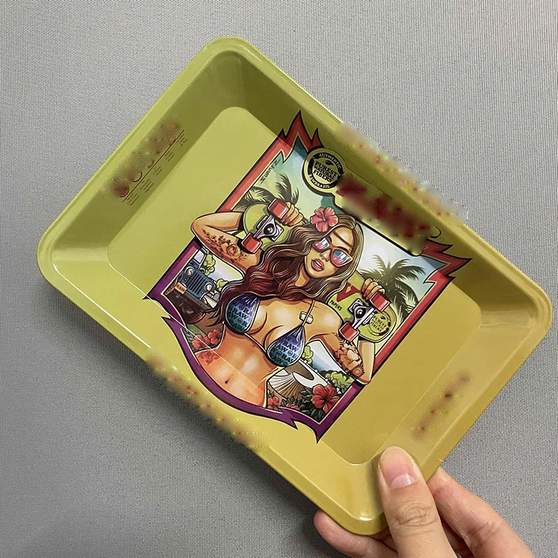 18*12.5CM Rolling Tray Metal Tobacco Cigarette Smoking Accessories Herb Tinplate Plate Tools Various Pattern Designs
