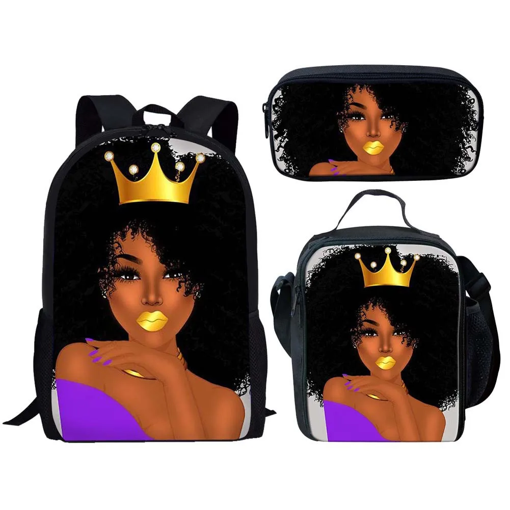 Popular Trendy Funny African Girls 3D Print 3pcs/Set pupil School Bags Laptop Daypack Backpack Lunch bag Pencil Case