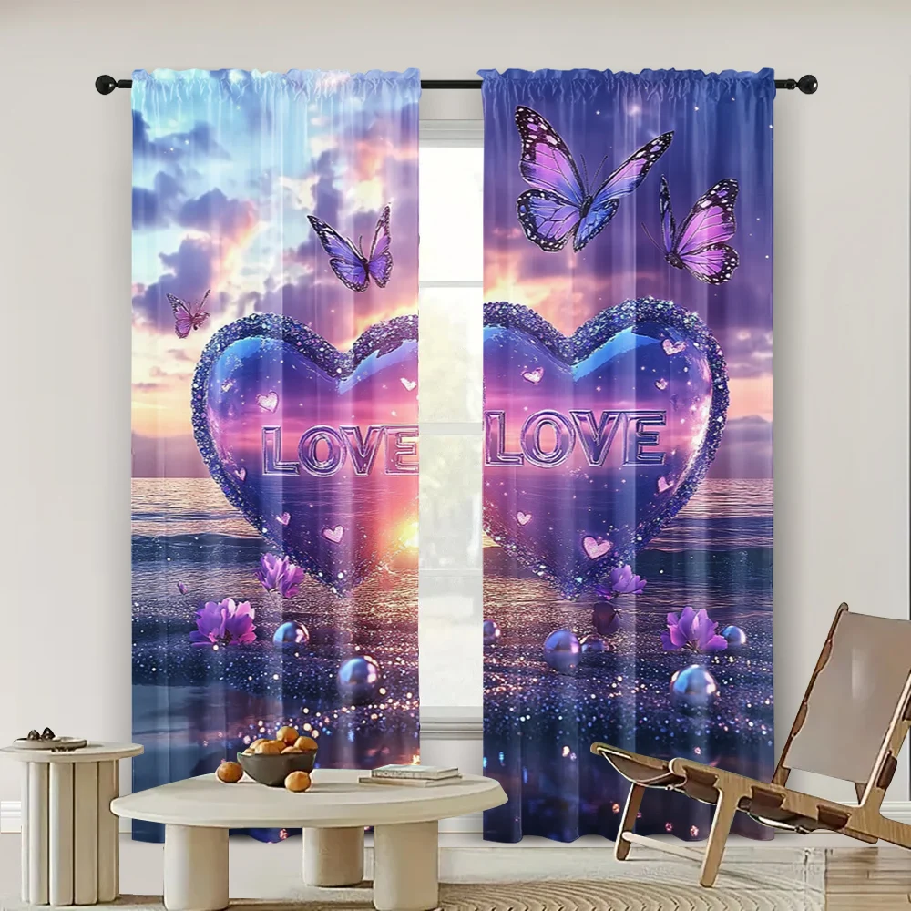 2pc,  Valentine's Day Scene Curtain Valentine'S Day 15 Protecting Privacy Festive Backdrops Use for Indoor Celebrations, Room