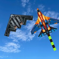 Easy to Fly Plane Kites Black Fighter 1.4/1.6m Large Delta Kite Good Flying with 100 M Kite Line Outdoor Flying Toy Fun Sports