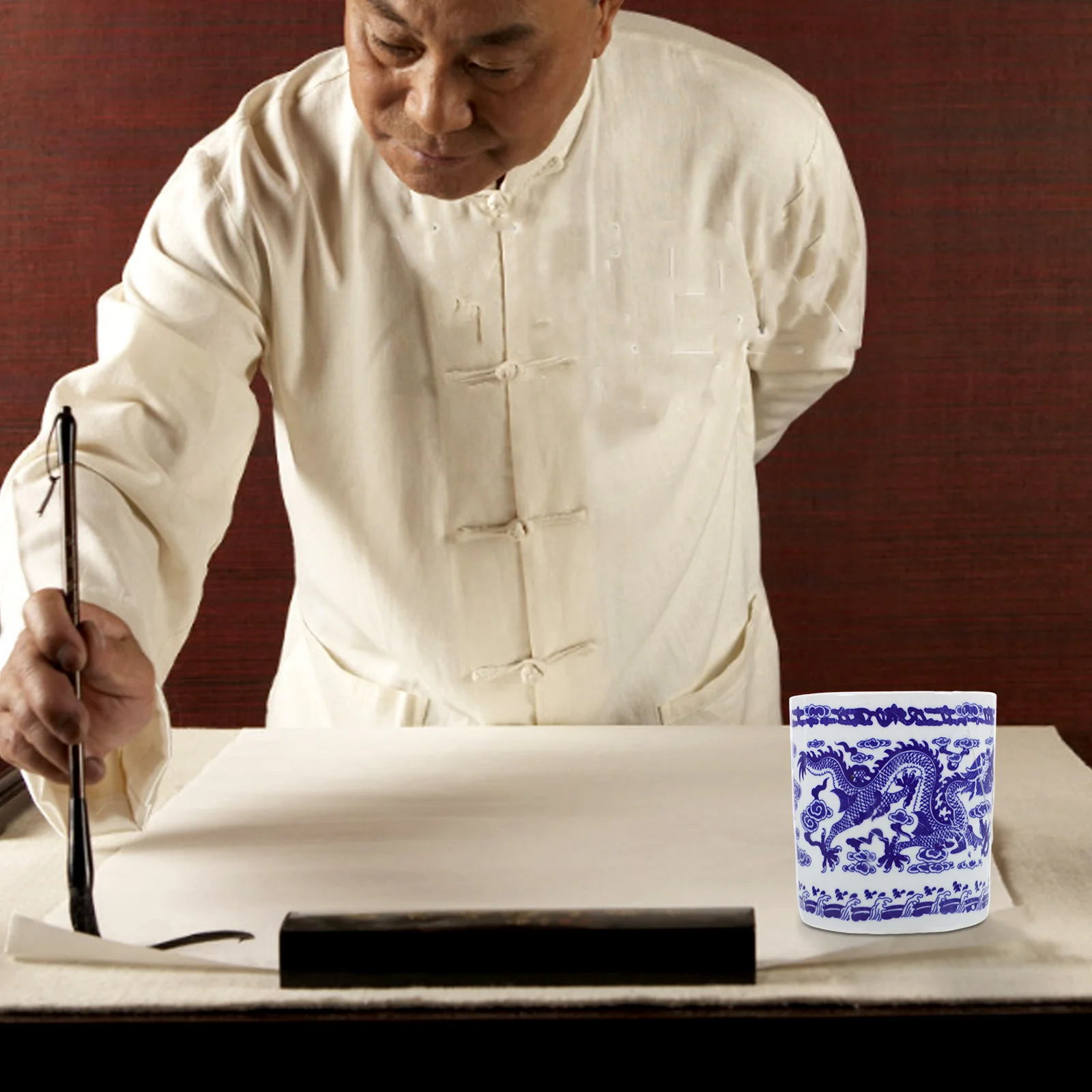 

Elegant Desktop Pen Holder Made of Ceramic Blue White Pattern Organizer for Office School Art Supplies