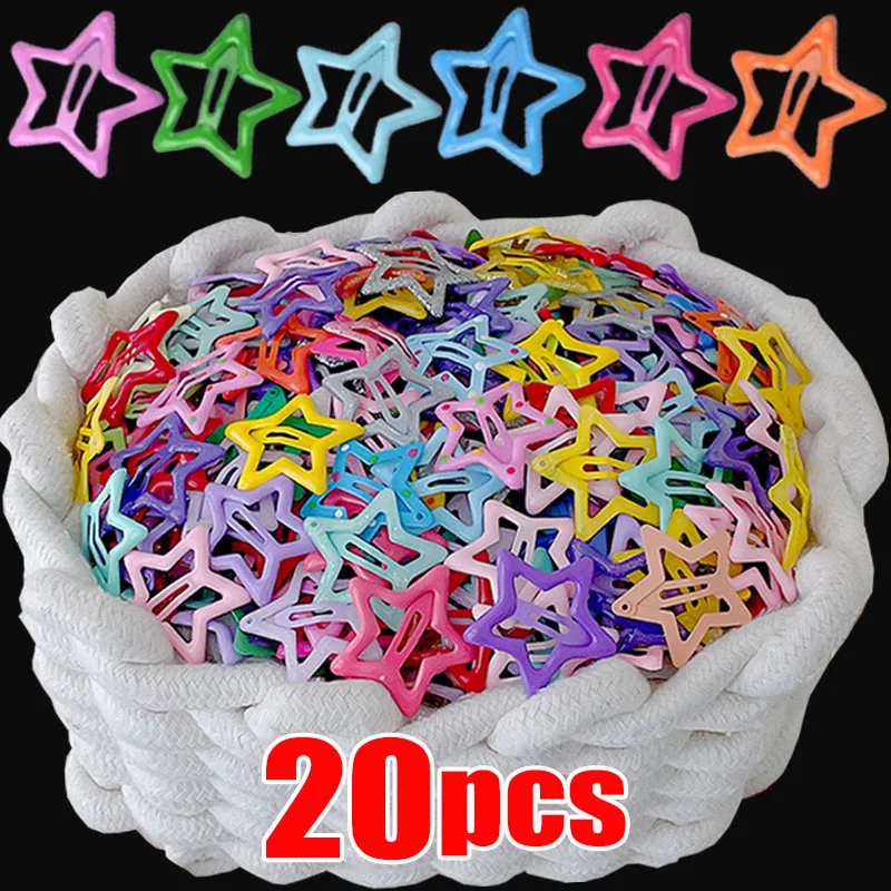 20/10Pcs Y2K BB Star Clips for Kids Girls Solid Color Headwear Alloy Barrettes Cute Glitter Hair Clips Hairpins Hair Accessories