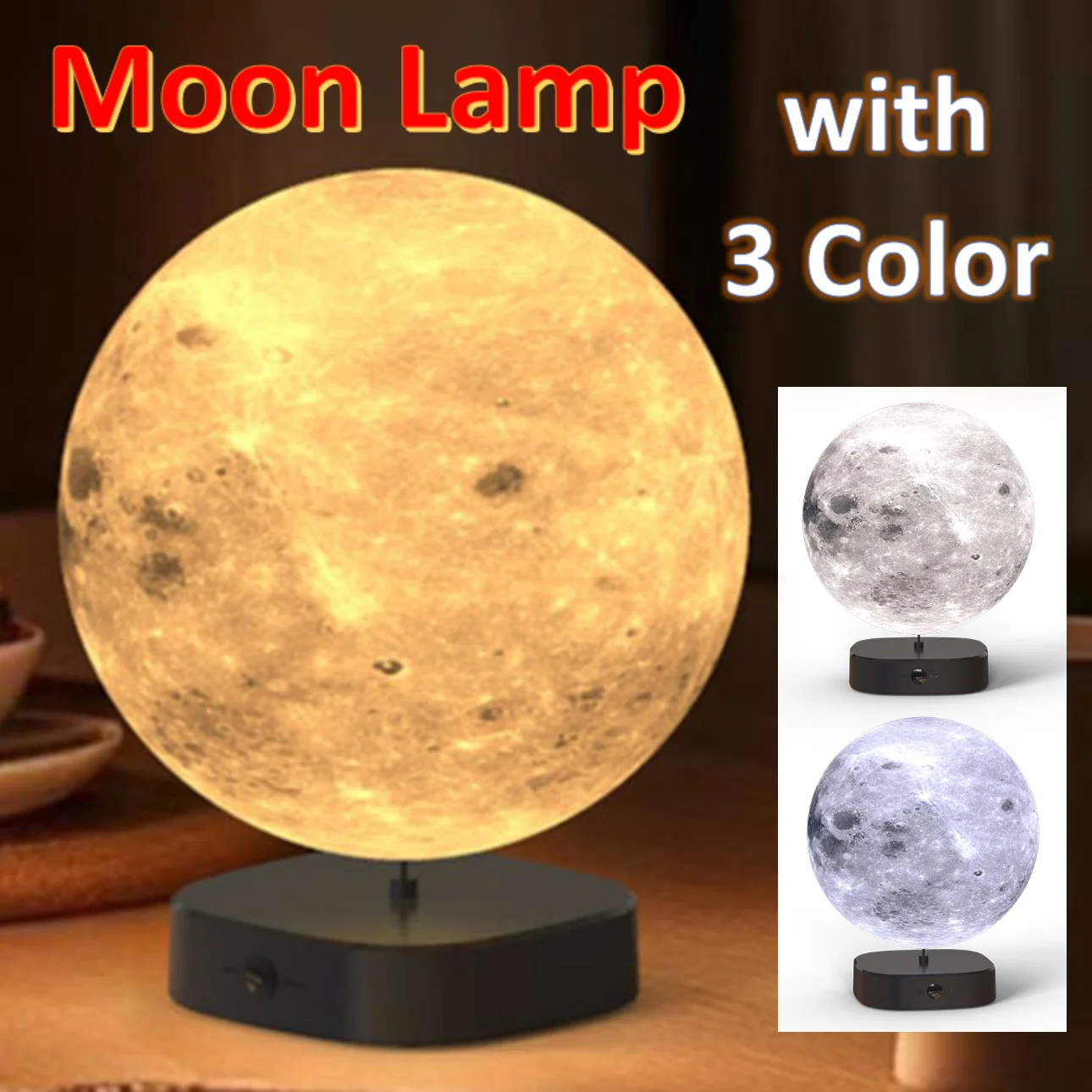

Лунная лампа с 3D-печатью и 3-цветными температурами, ночник для дома, спальни, декоративная лампа солнечного света, рождественские лунные подарки