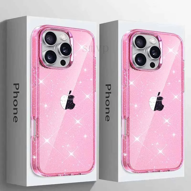 

2025 NEW Fashion Transparent Glitter Bling Phone Case For iPhone 16 15 14 13 11 Pro Max Non-slip Shockproof Soft TPU Cover funda