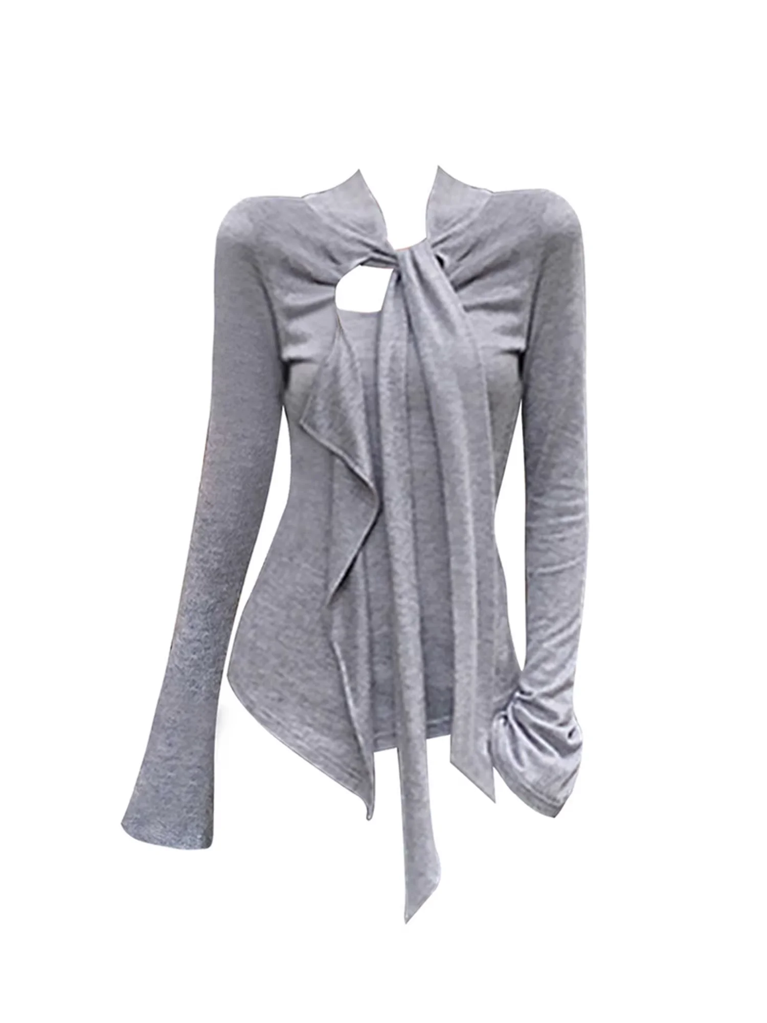 

Женская серая футболка Y2k Gyaru, винтажная эстетичная футболка в стиле Харадзюку, футболки на шнуровке с длинными рукавами, модная одежда 2000-х годов, осень 2025 г.