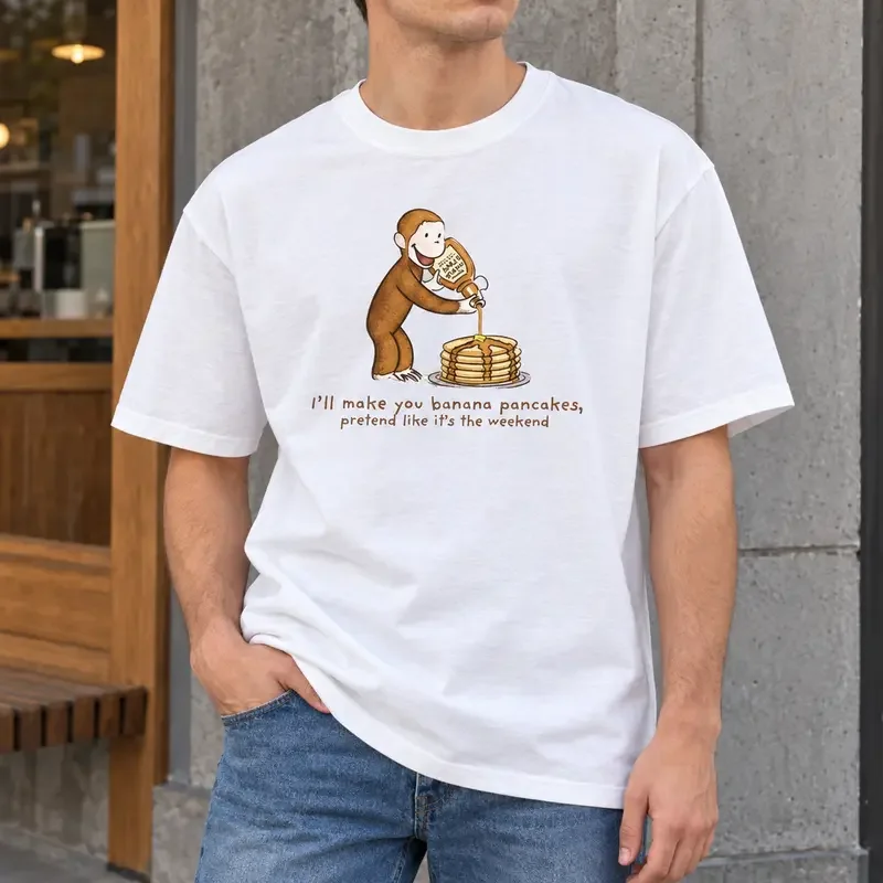 Curious George Pancake Baby Tee | Banana Pancakes Y2K Crop Top | Nostalgic Cartoon Shirt | Retro Fitted T-Shirt | Lazy Weekend Fan Gift