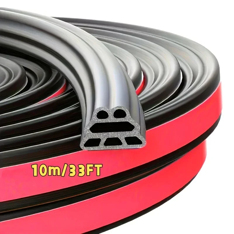 Car Door Seal Strip 33ft Universal Self Adhesive Rubber Weather Stripping Noise Insulation Waterproof Hood Trunk Edge Protector