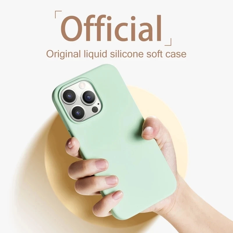 Original For iPhone 15 14 13 12 11 Pro Max Mini Case Liquid Silicone Soft Cover XR X XS 8 Plus Shockproof Protective Phone Cases