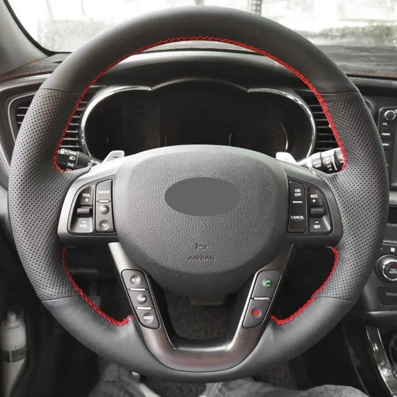 Hand Sewing Steering Wheel Perforated Leather Cover For Kia K5 Optima 2008 2009 2010 2011 2012 2013 Car Interior Accessories