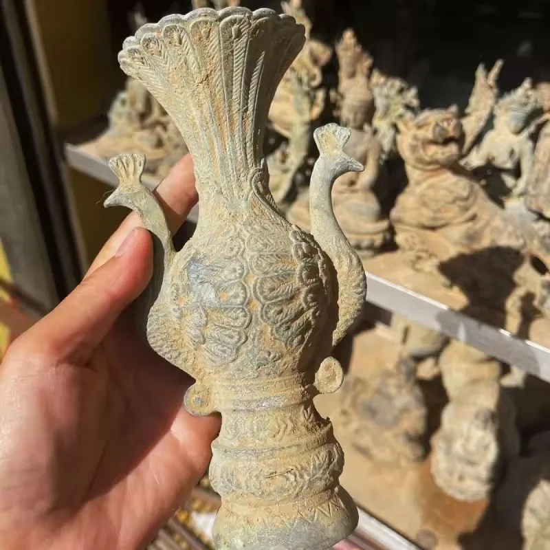 Винтажная старая предмета, благородная ваза в виде павлина, чистая латунь, китайский стиль, антикварный коллекционный бронзовый орнамент